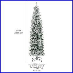 Snow Christmas Tree 7.5ft Pre-Lit Snow Flocked Pencil Artificial Tree Metal Stan