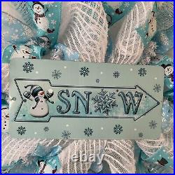 Snow Deco Mesh Wreath With Adorable Snowman Handmade Deco Mesh