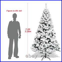 Snow Flocked Christmas Tree 7.5ft, Artificial Frost Tree with Storage Bag Hinged