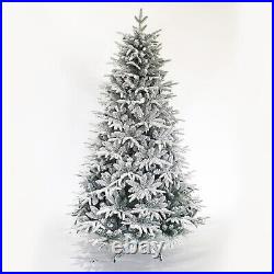 Snow Flocked Christmas Tree 7ft Artificial Hinged Pine Tree with White Realistic