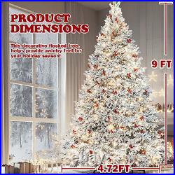 Snow Flocked Christmas Tree Home Garden 6FT/7.5FT/9FT With Red Berrie + LED Lights