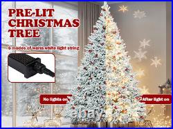 Snow Flocked Christmas Tree Home Garden 6FT/7.5FT/9FT With Red Berrie + LED Lights