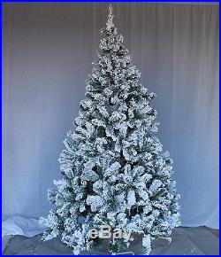 Snow Flocked Christmas Trees Hinged Branches & Metal Stand White Green Xmas Tree
