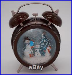 Snow Globe Clock LED Warm White Water Filled Christmas With Sound Snowman Family