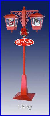 Snowing Christmas Lamp-Post Twin Lanterns RED Santa & Snowman