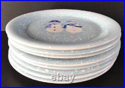 Snowman Dinner Plates 10 3/4 Winter Frost Christmas Holiday Blue Plates (8)