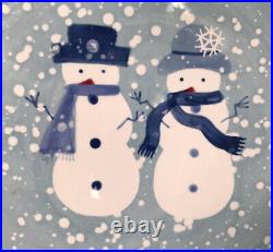 Snowman Dinner Plates 10 3/4 Winter Frost Christmas Holiday Blue Plates (8)
