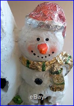 Snowman Figurine Glitter White Resin LED light 15.5 x 6 Christmas Holiday Decor