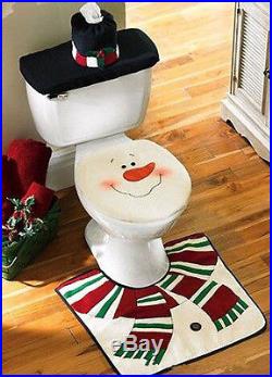 Snowman Santa Bathroom Decorations Christmas Funy Set Of 4 Toilet Cover Rug New