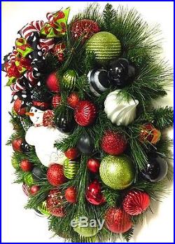 Snowman Wreath Christmas Holiday 2015 Winter XL 27 Red White Black Lime Green