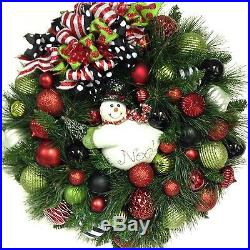 Snowman Wreath Christmas Holiday Winter XL Red White Black Lime Green OUTDOOR
