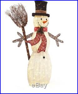 Snowman in Top Hat and amp Broom LED Lights 60 in. PVC Outdoor Christmas Decor