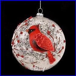 Snowy Red Cardinal & Branches Glass Ball Christmas Tree Ornament, 5 Inches New