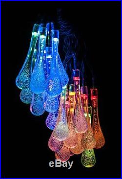 Solar 24 Led Water Drop Crystal String Multi Colour Outdoor Patio Garden Lights