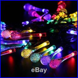 Solar Powered String Lights, 20ft 30 LED Water Drop Waterproof Christmas RGB