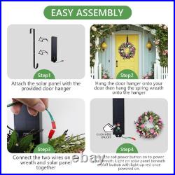 Solar Spring Wreath for Front Door 24inch 50 LED Pre-lit Wreaths Spring Summe