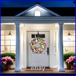 Solar Spring Wreath for Front Door 24inch 50 LED Pre-lit Wreaths Spring Summe