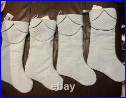 Southern Living Baby Blue Scalloped Coastal Christmas Stocking Lot Of 4 New