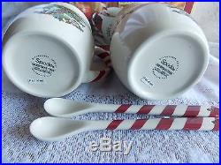Spode Christmas Tree 2 Peppermint Handle Mugs with Spoons New in Orig Box