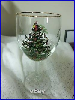 Spode Christmas Tree Stemmed Wine Glasses Set of 4 in box