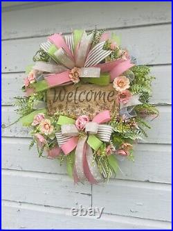 Spring Deco Mesh Wreath, Spring Decor for Front Door, Elegant Wreath, Door Swag
