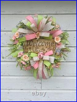 Spring Deco Mesh Wreath, Spring Decor for Front Door, Elegant Wreath, Door Swag