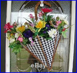 Spring Floral Wildflower Umbrella Decorative Door Hanger Wreath Decor Decoration