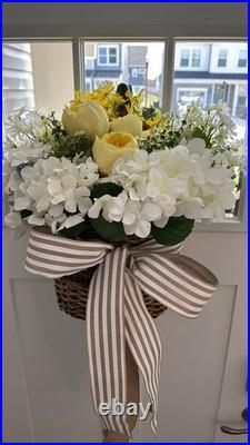 Spring Flower Wreath Door Hanging Decoration Yellow White Peony Home Decor Faux