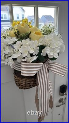 Spring Flower Wreath Door Hanging Decoration Yellow White Peony Home Decor Faux