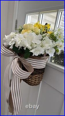 Spring Flower Wreath Door Hanging Decoration Yellow White Peony Home Decor Faux