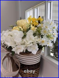 Spring Flower Wreath Door Hanging Decoration Yellow White Peony Home Decor Faux