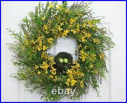 Spring Forsythia & Berry Door Wreath -Yellow Wreaths Wreath with Nest Porch