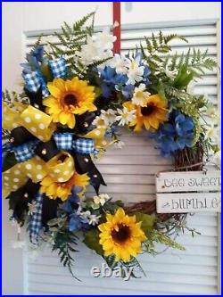Spring/Summer Bumblebee Wreath With Bow For Front Door, Indoor Decor