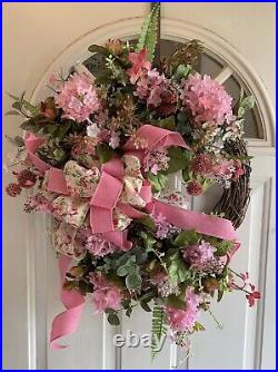 Spring Summer Pink Lilac Wreath For Front Door