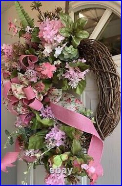 Spring Summer Pink Lilac Wreath For Front Door
