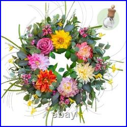 Spring Summer Wreaths for Front Door with Fragrance Bottle, Floral Door Wreat