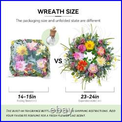 Spring Summer Wreaths for Front Door with Fragrance Bottle, Floral Door Wreat