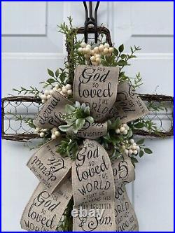 Spring Wreath, Easter Wreath, Christian Wreath, Cross Wreath, Door Hanger