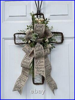 Spring Wreath, Easter Wreath, Christian Wreath, Cross Wreath, Door Hanger