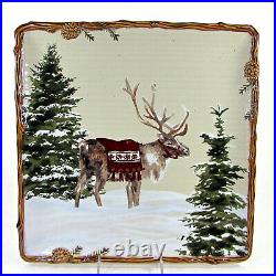 St. Nicholas Square SNOW VALLEY 14.5 Serving Platter Reindeer Pine Trees Cones