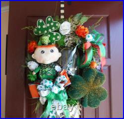 St. Patricks Day Wreath Leprechaun Wreath, Clover Wreath