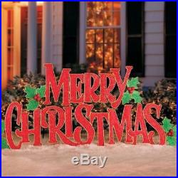 Stacked Merry Christmas Display Sign 72 Metal Yard Art Outdoor Holiday Decor