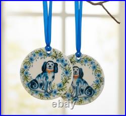 Staffordshire Reproduction Porcelain Blue Dogs Christmas Ornaments -Set of 6