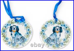 Staffordshire Reproduction Porcelain Blue Dogs Christmas Ornaments -Set of 6