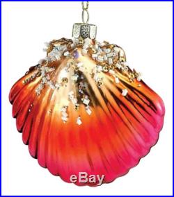 Starfish Conch Sandollar Scallop Shell Christmas Holiday Glass Ornament Set of 4