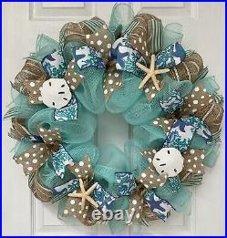 Starfish and Sand Dollar Ribbon Beach Wreath Handmade Deco Mesh