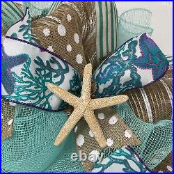 Starfish and Sand Dollar Ribbon Beach Wreath Handmade Deco Mesh