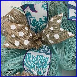 Starfish and Sand Dollar Ribbon Beach Wreath Handmade Deco Mesh