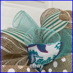 Starfish and Sand Dollar Ribbon Beach Wreath Handmade Deco Mesh