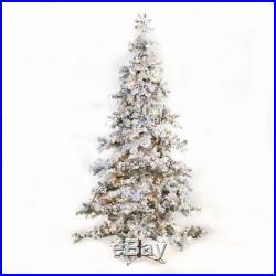 Sterling Tree Co. 7.5′ Heavy Flocked Layered Spruce Christmas Tree Pre-Lit